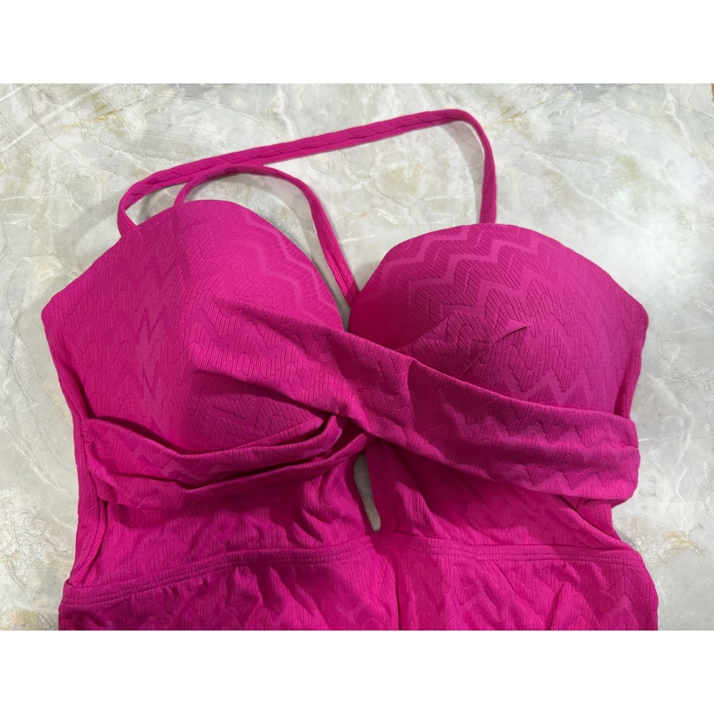 CupShe Pink Swimsuit Criss Cross Lace Up Back Sweetheart Neck Textured L - Picture 5 of 13